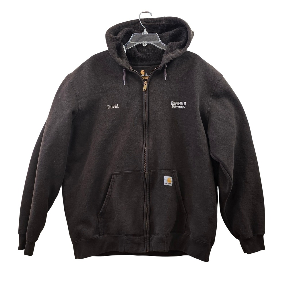 Carhartt Mayfield Employee Full Zip Hoodie Mens‎ XL Brown Workwear Embroidered